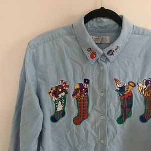 Karen Scott Christmas Denim Blouse